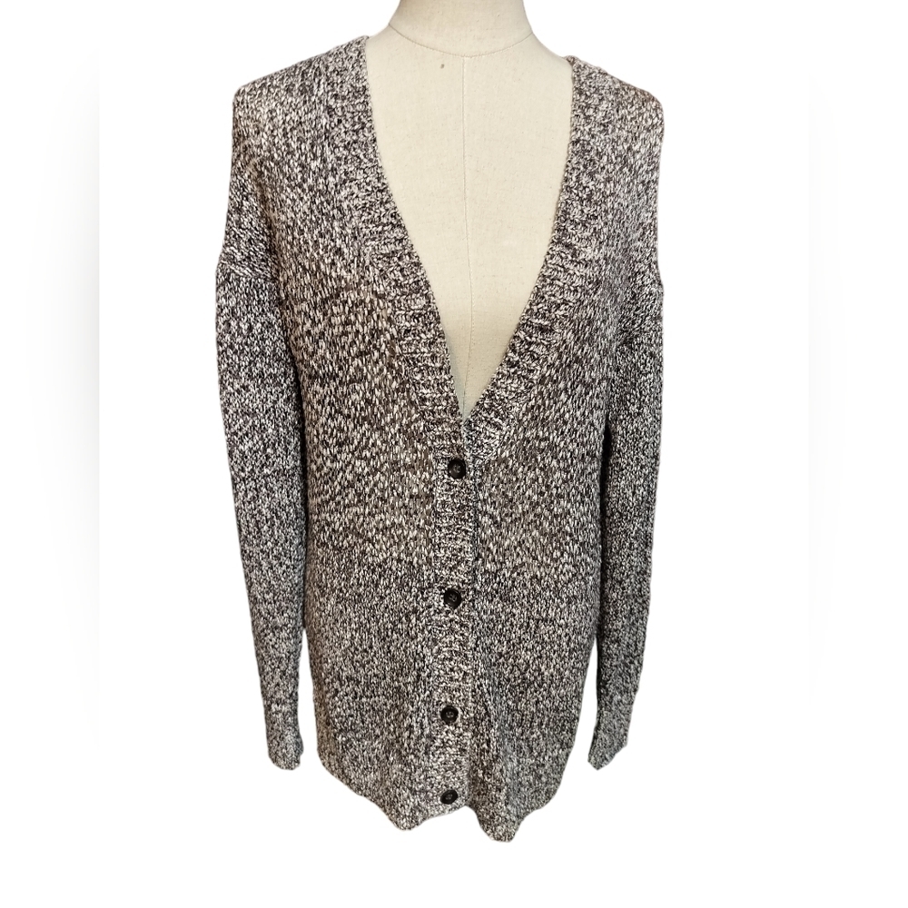 (1556) Valette Marled Brown White Long Sleeve Cardigan with Button Sized Medium